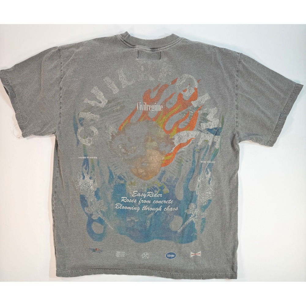 Civil Regime Easy Rider Graphic T-Shirt Gray Mens Medium Distressed Streetwear